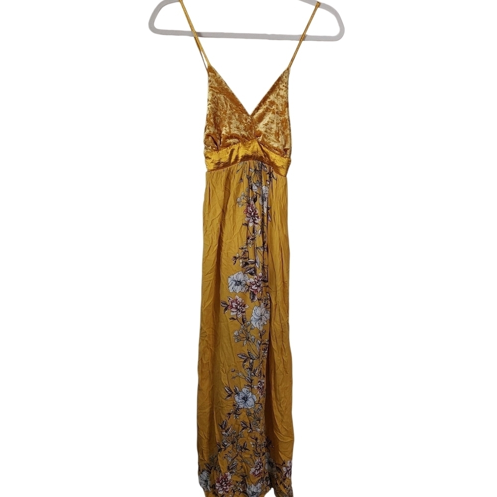 Wonderly Yellow Velvet Floral Maxi Dress
